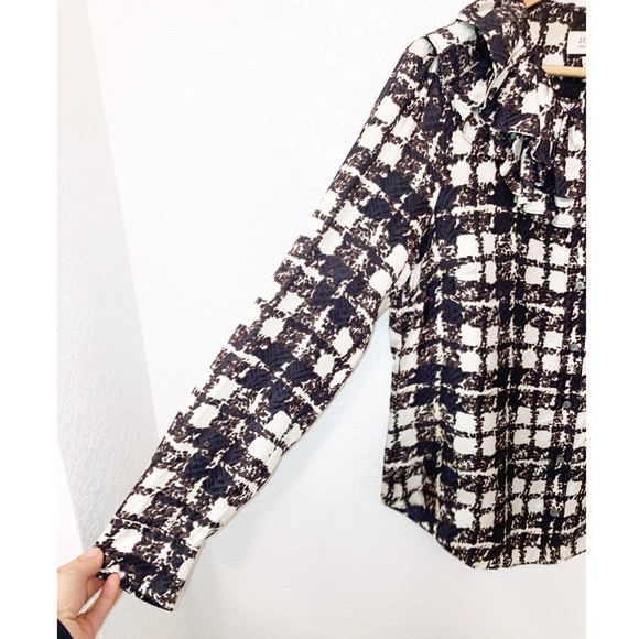 NWOT J. CREW 💯 Silk Twill Black & Ivory Plaid Ruffle Collar Blouse SZ: Medium - Picture 5 of 9